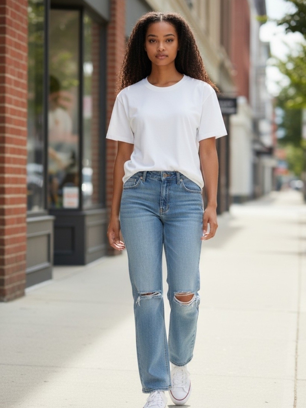 American Eagle Outfitters Women’s 6 Blue Straight-Leg Distressed Jeans Hi Rise